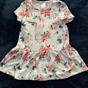 PatPat‎ Baby Girl Floral Dress Short Sleeve Ruffle Peplum Pink White 12-18M NWT